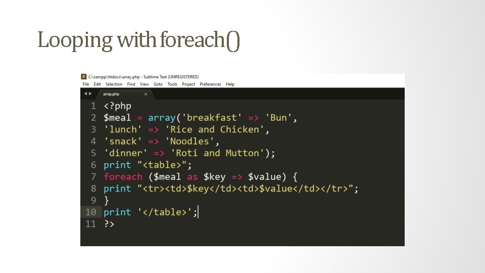 Looping with foreach() 