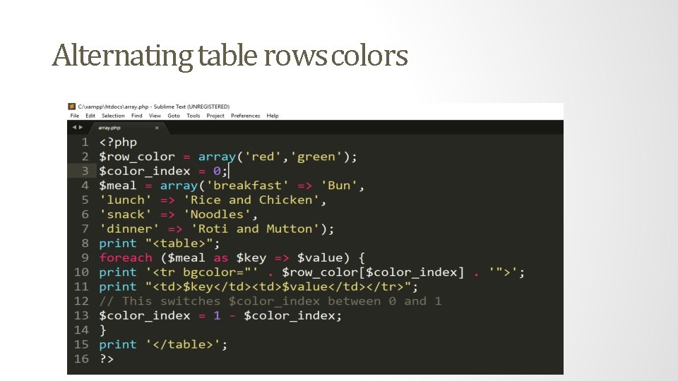 Alternating table rows colors 
