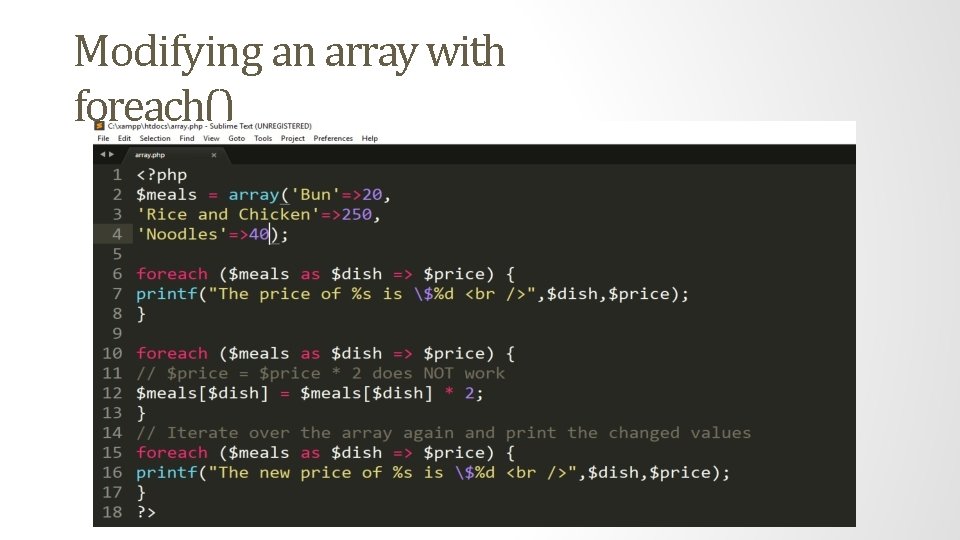 Modifying an array with foreach() 