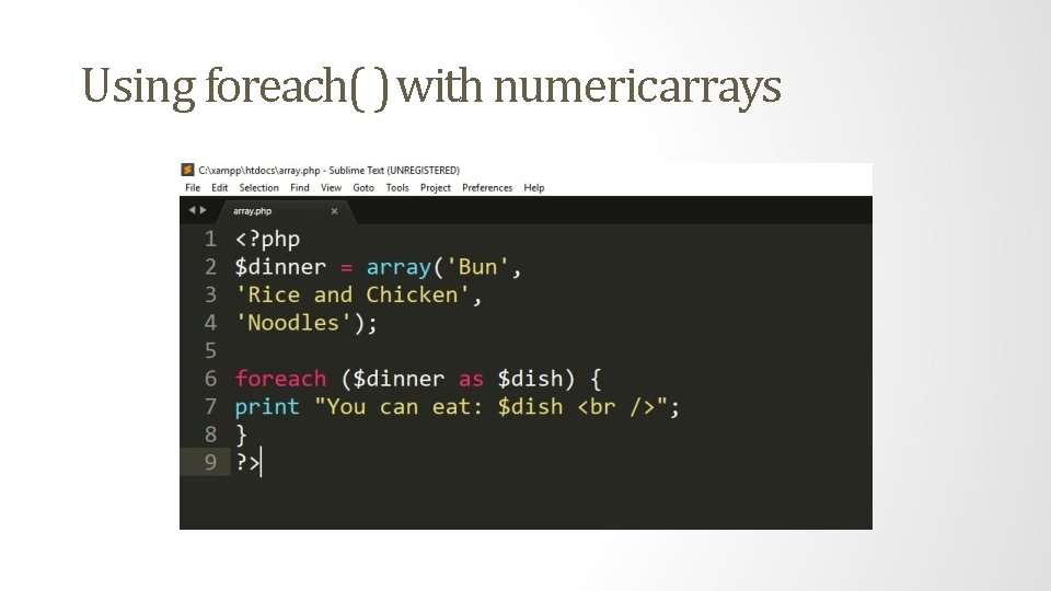 Using foreach( ) with numericarrays 