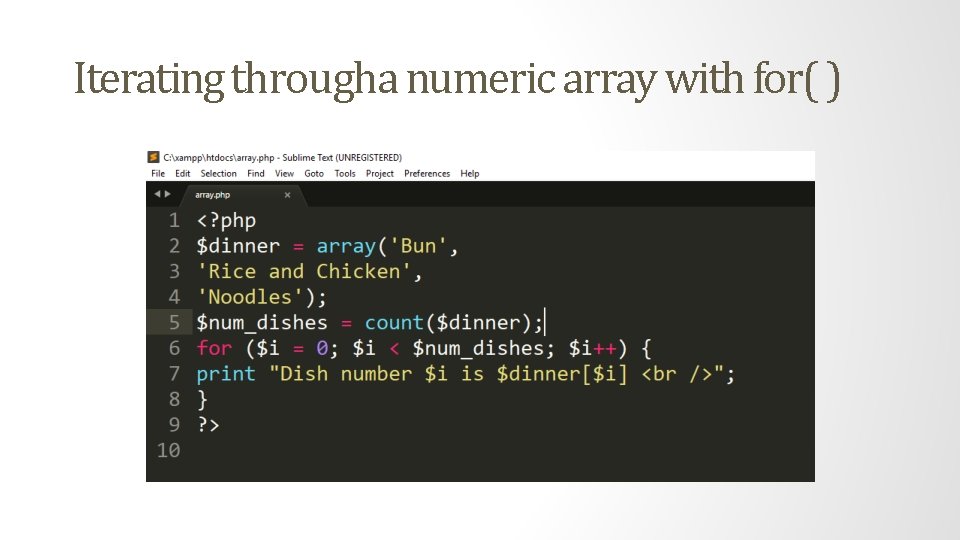 Iterating througha numeric array with for( ) 