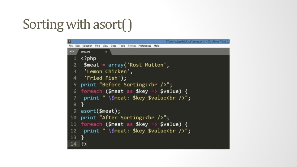 Sorting with asort( ) 