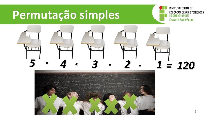 Permutação simples 5 · 4 · 3 · 2 · 1 = 120 6