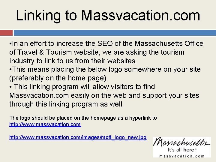 Linking to Massvacation. com • In an effort to increase the SEO of the