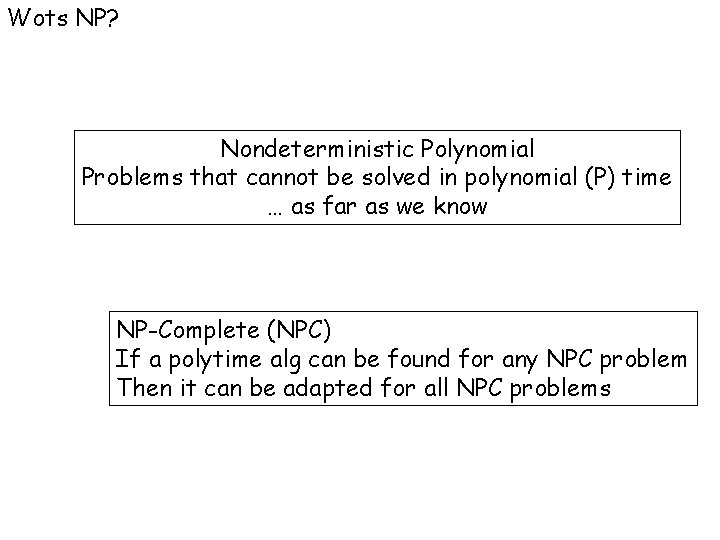 Wots NP? Nondeterministic Polynomial Problems that cannot be solved in polynomial (P) time …