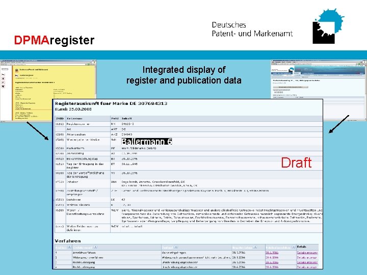 DPMAregister Integrated display of register and publication data Draft 