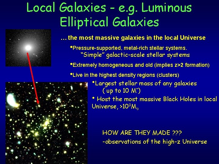 Local Galaxies - e. g. Luminous Elliptical Galaxies … the most massive galaxies in