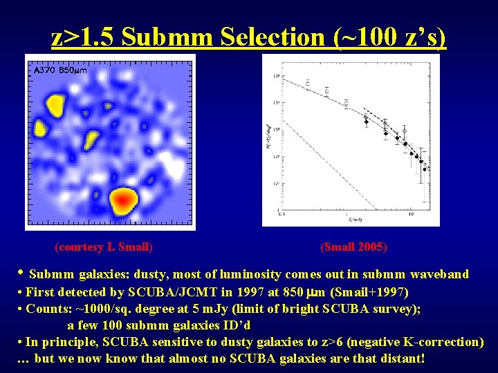 z>1. 5 Submm Selection (~100 z’s) (courtesy I. Smail) (Smail 2005) • Submm galaxies: