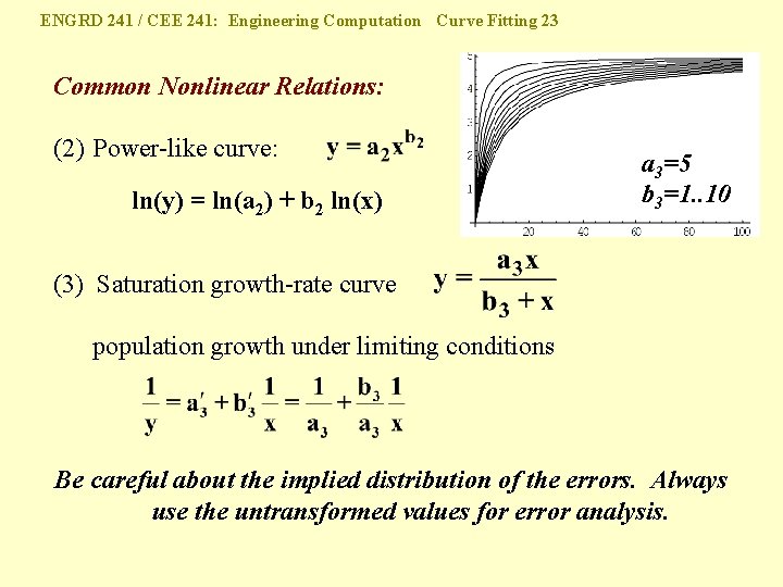 ENGRD 241 / CEE 241: Engineering Computation Curve Fitting 23 Common Nonlinear Relations: (2)