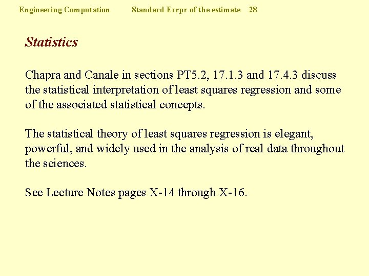 Engineering Computation Standard Errpr of the estimate 28 Statistics Chapra and Canale in sections