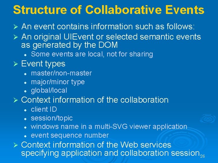Structure of Collaborative Events Ø Ø An event contains information such as follows: An