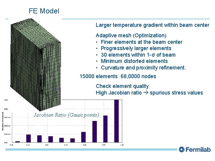 FE Model Larger temperature gradient within beam center Adaptive mesh (Optimization) • Finer elements