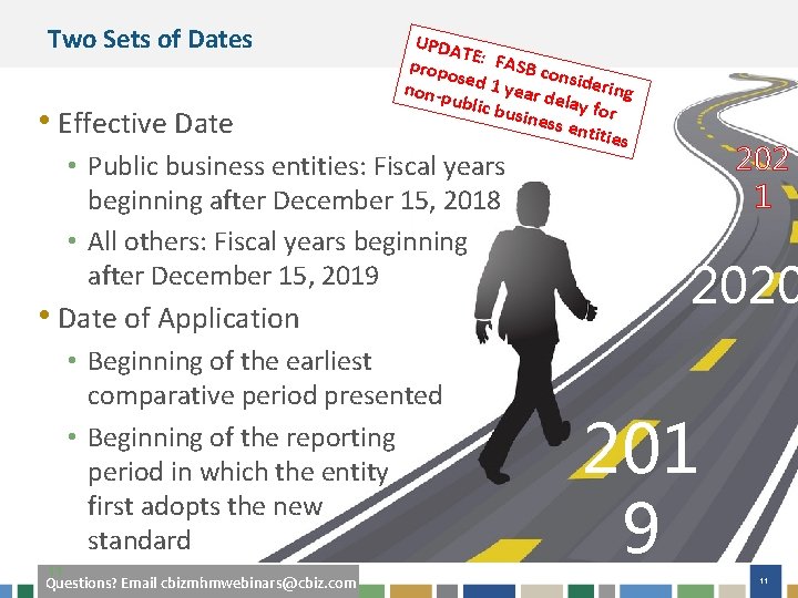 Two Sets of Dates • Effective Date UPDA T propo E: FASB co ns