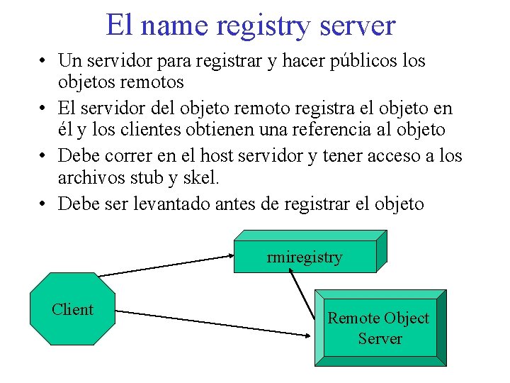 El name registry server • Un servidor para registrar y hacer públicos los objetos