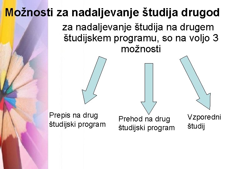 Možnosti za nadaljevanje študija drugod za nadaljevanje študija na drugem študijskem programu, so na