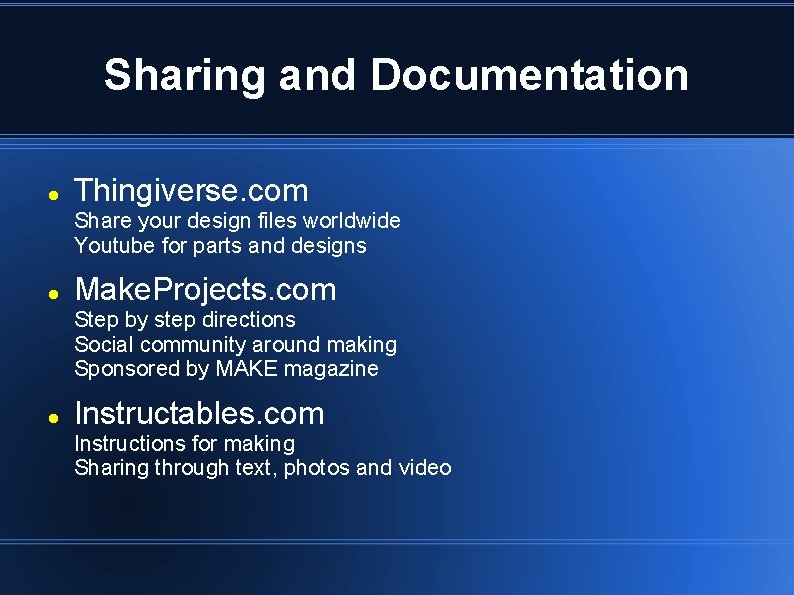 Sharing and Documentation Thingiverse. com Share your design files worldwide Youtube for parts and