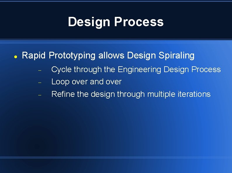 Design Process Rapid Prototyping allows Design Spiraling Cycle through the Engineering Design Process Loop