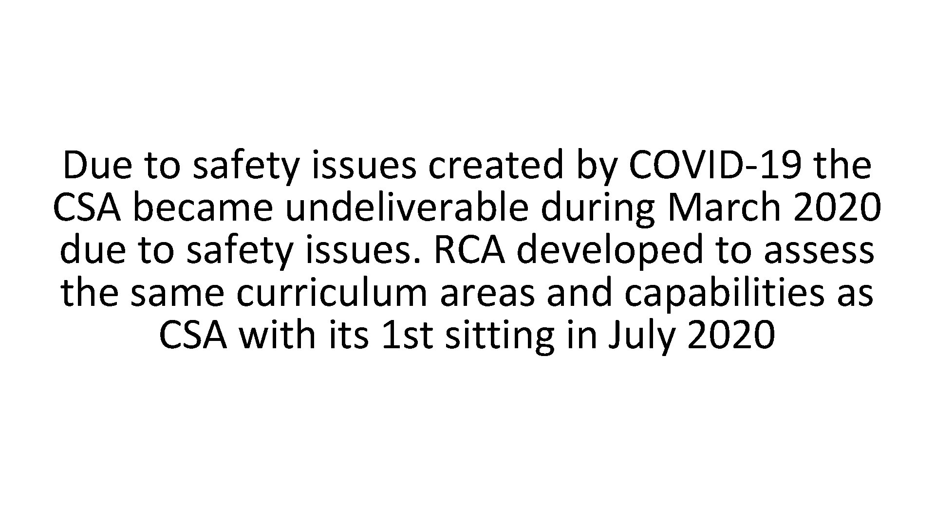 Due to safety issues created by COVID-19 the CSA became undeliverable during March 2020