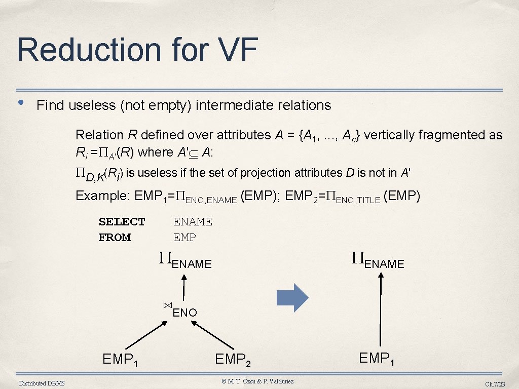 Reduction for VF • Find useless (not empty) intermediate relations Relation R defined over