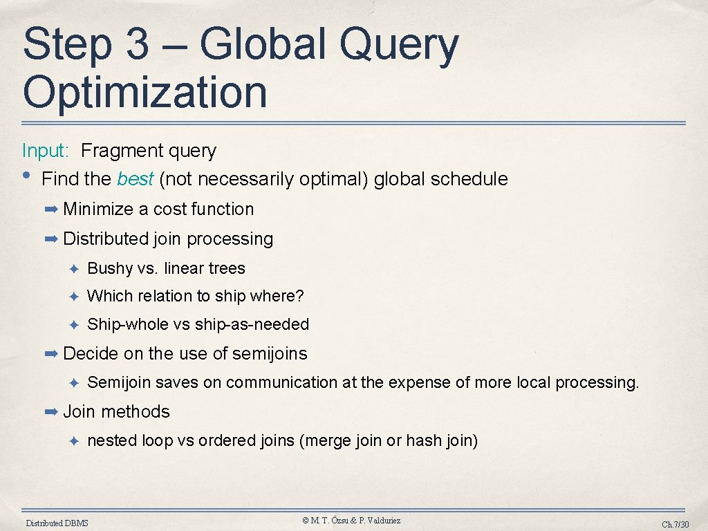 Step 3 – Global Query Optimization Input: Fragment query • Find the best (not