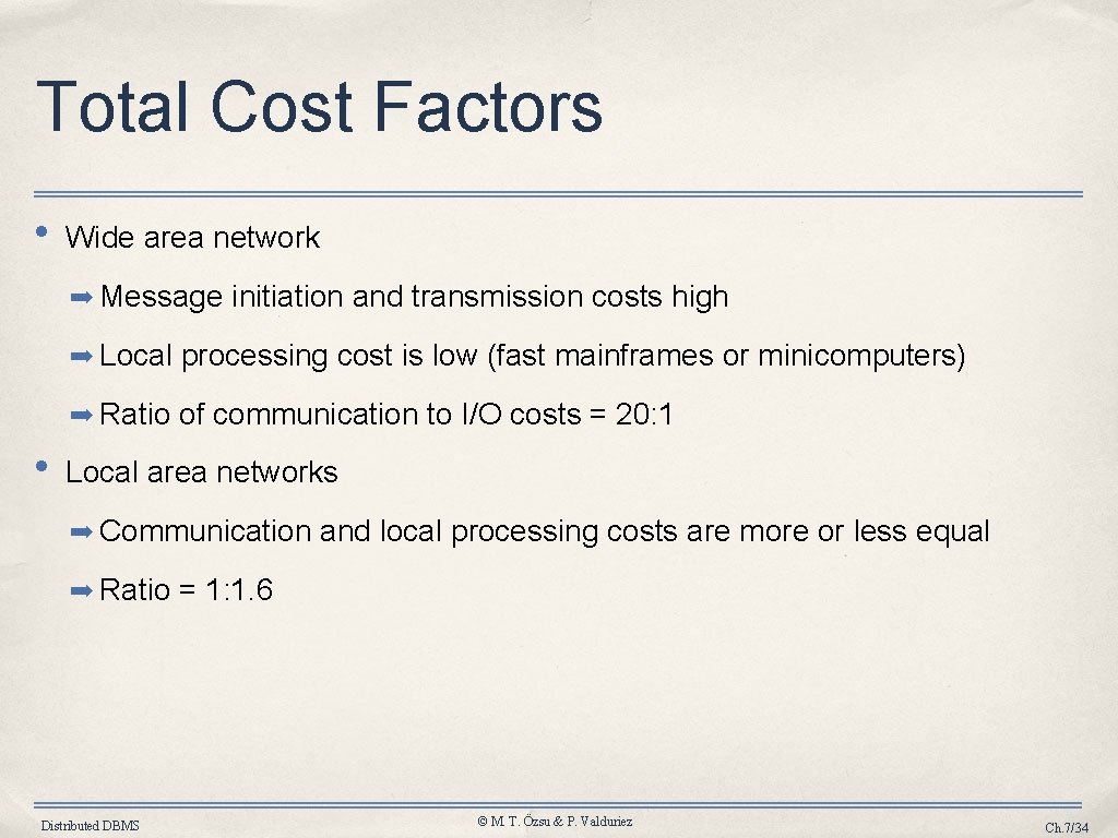 Total Cost Factors • Wide area network ➡ Message initiation and transmission costs high