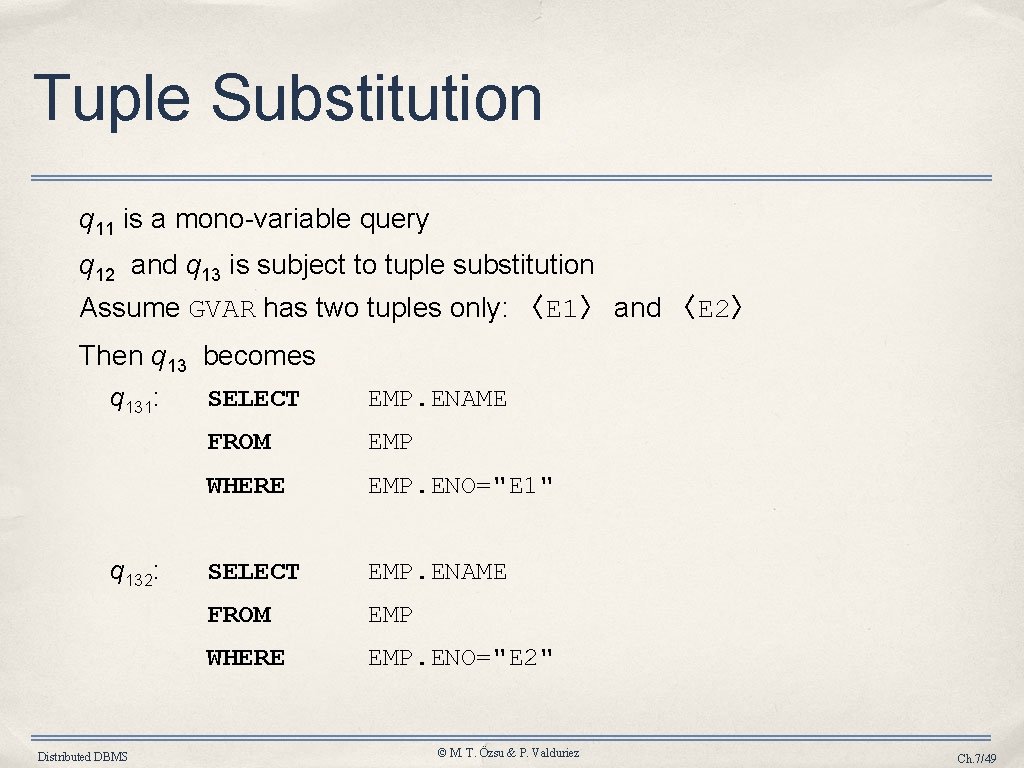 Tuple Substitution q 11 is a mono-variable query q 12 and q 13 is