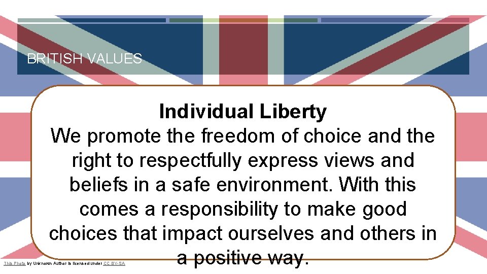 BRITISH VALUES Individual Liberty We promote the freedom of choice and the right to