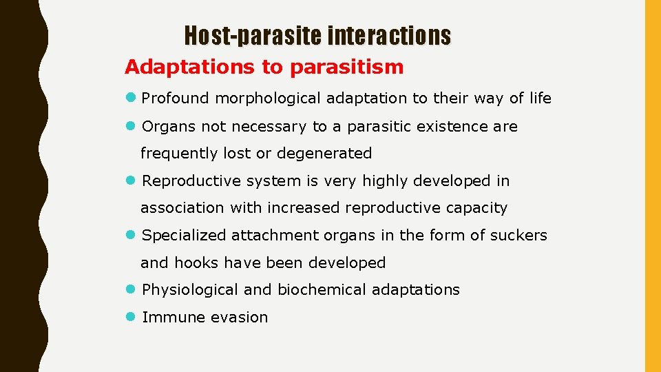 Host-parasite interactions Adaptations to parasitism l Profound morphological adaptation to their way of life