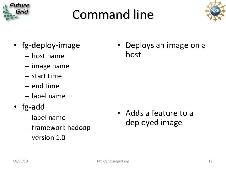 Command line • fg-deploy-image – – – host name image name start time end