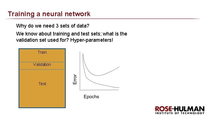 Training a neural network Why do we need 3 sets of data? We know Training a neural network Why do we need 3 sets of data? We know