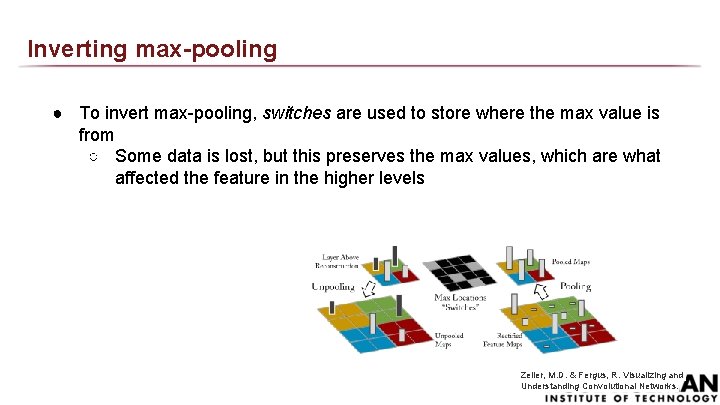 Inverting max-pooling ● To invert max-pooling, switches are used to store where the max Inverting max-pooling ● To invert max-pooling, switches are used to store where the max