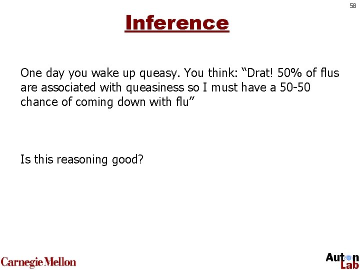 Inference One day you wake up queasy. You think: “Drat! 50% of flus are