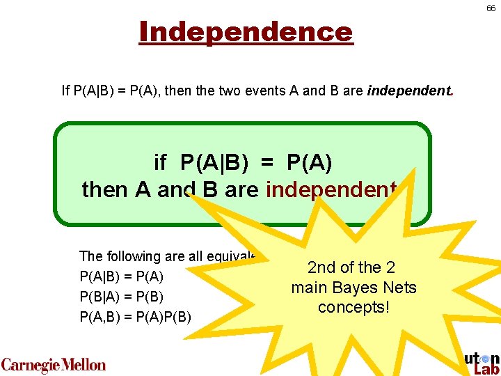 Independence If P(A|B) = P(A), then the two events A and B are independent.