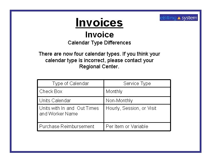 Invoices Invoice Calendar Type Differences There are now four calendar types. If you think