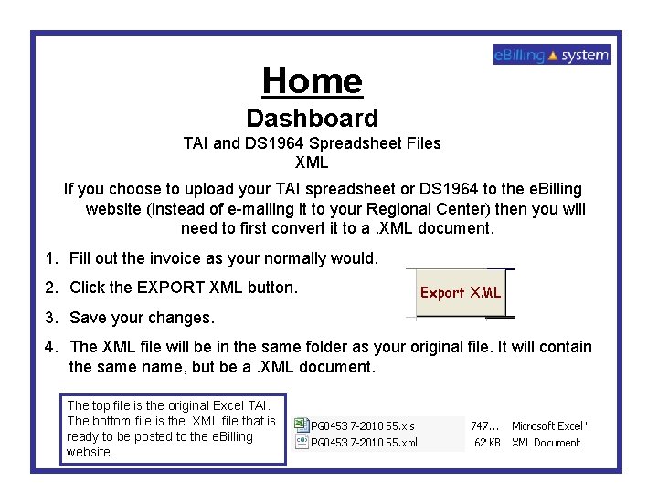 Home Dashboard TAI and DS 1964 Spreadsheet Files XML If you choose to upload