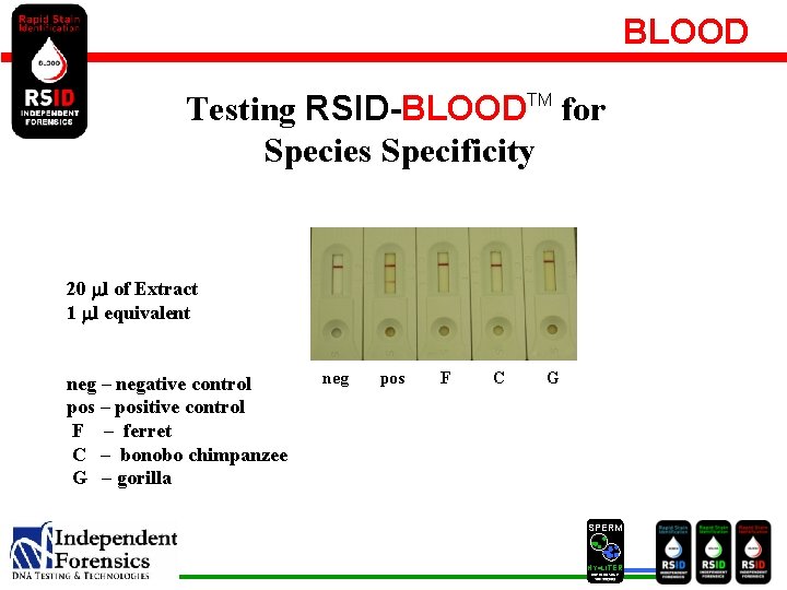 BLOOD Testing RSID-BLOODTM for Species Specificity 20 ml of Extract 1 ml equivalent neg