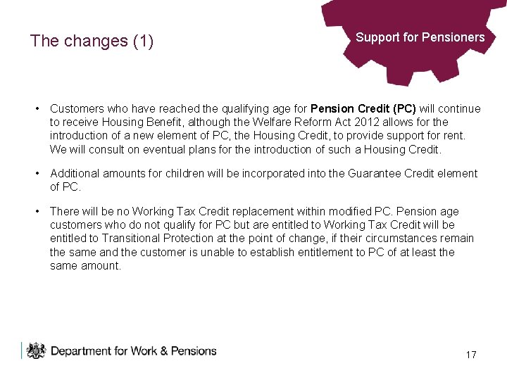 The changes (1) Support for Pensioners • Customers who have reached the qualifying age