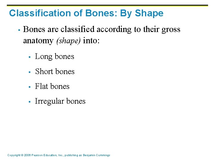 Classification of Bones: By Shape § Bones are classified according to their gross anatomy