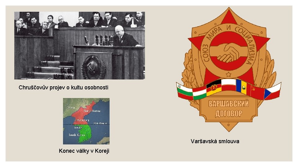 Chruščovův projev o kultu osobnosti Varšavská smlouva Konec války v Koreji 