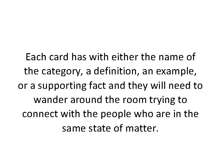 Each card has with either the name of the category, a definition, an example,