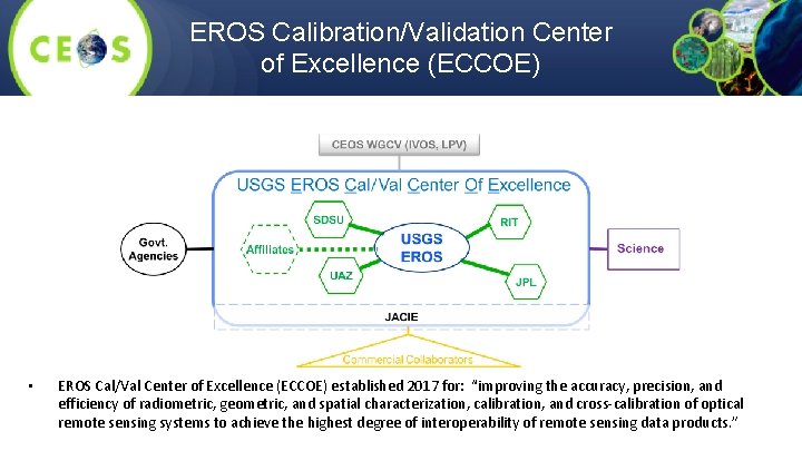 EROS Calibration/Validation Center of Excellence (ECCOE) • EROS Cal/Val Center of Excellence (ECCOE) established