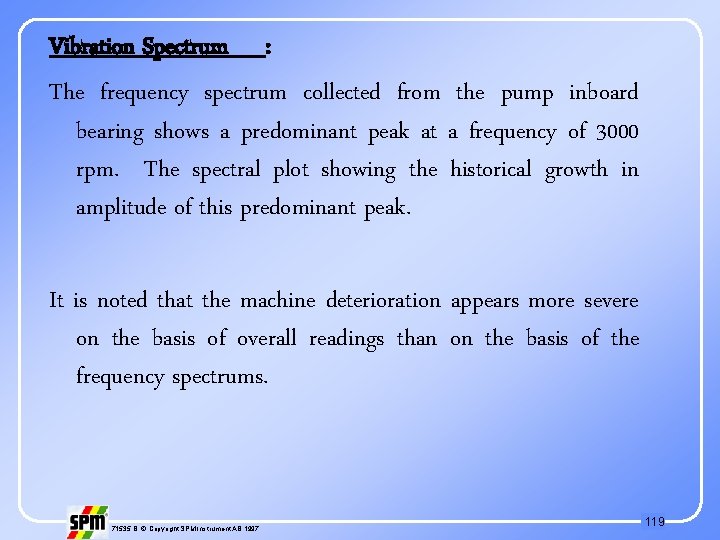 Vibration Spectrum : The frequency spectrum collected from the pump inboard bearing shows a
