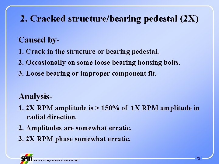 2. Cracked structure/bearing pedestal (2 X) Caused by 1. Crack in the structure or