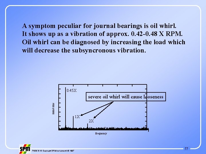 A symptom peculiar for journal bearings is oil whirl. It shows up as a