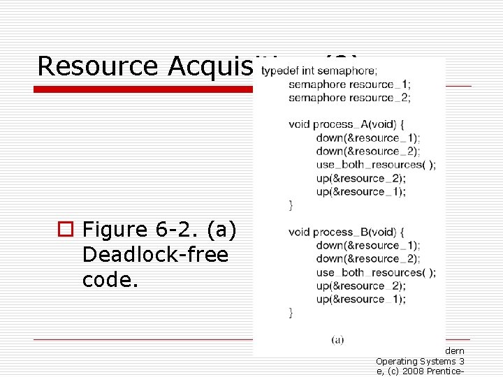 Resource Acquisition (2) o Figure 6 -2. (a) Deadlock-free code. Tanenbaum, Modern Operating Systems