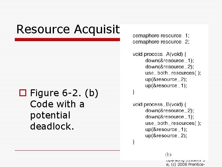 Resource Acquisition (3) o Figure 6 -2. (b) Code with a potential deadlock. Tanenbaum,