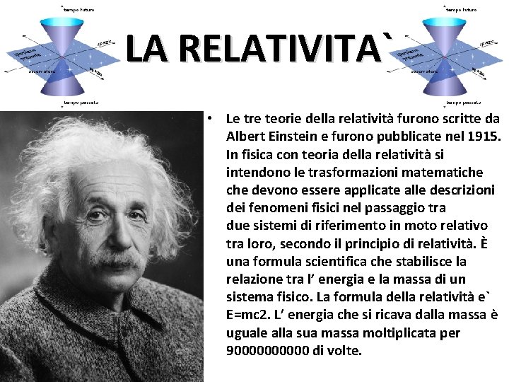 LA RELATIVITA` • Le tre teorie della relatività furono scritte da Albert Einstein e