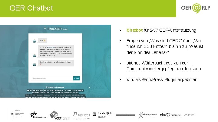 OER Chatbot • Chatbot für 24/7 OER-Unterstützung • Fragen von „Was sind OER? “