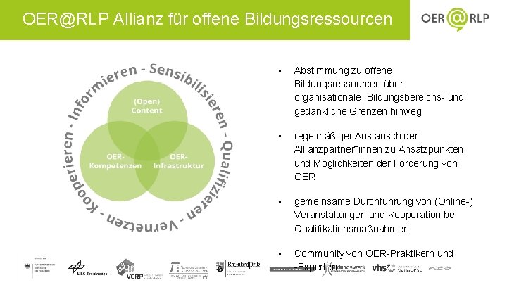 OER@RLP Allianz für offene Bildungsressourcen • Abstimmung zu offene Bildungsressourcen über organisationale, Bildungsbereichs- und