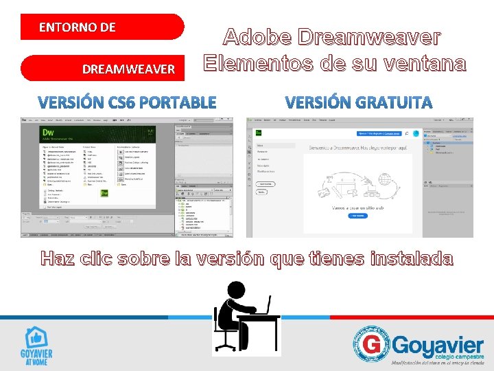 ENTORNO DE DREAMWEAVER Adobe Dreamweaver Elementos de su ventana Haz clic sobre la versión